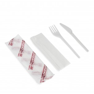 BIS POSATE forchetta , coltello e tovagliolo in "CPLA" biodegradabili e compostabili.