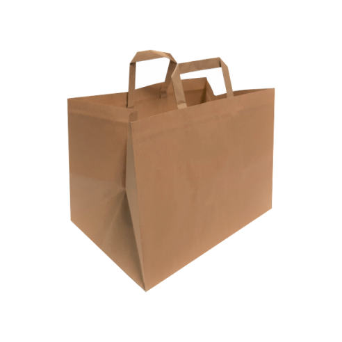 Borse in carta, base 26cm, Linea Snack & Cakes Maniglia Piatta AVANA NATURALE.