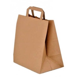 Borse di carta avana manico piatto base 18 ecologiche e compostabili.