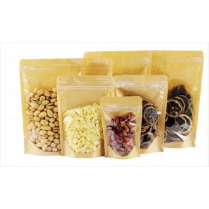 BUSTE STUND UP KRAFT 300 MIC POUCH + PET, ECOSOSTENIBILI, ANCHE PERSONALIZZABILI CON CHIUSURA ERMETICA.500PZ PER MISURA.